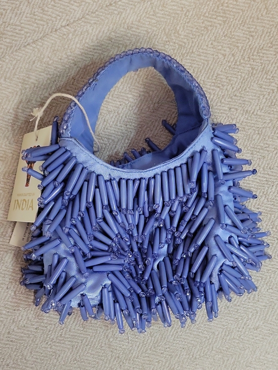 Hand Crafted Handbags - NWT Handcrafted in India Lavender Beaded Fringe Statement Bag Purse